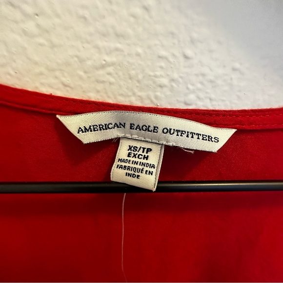 American Eagle Womens Red Front Bow Tie Bell Sleeve Romper XS Smocked Waist NWT - Picture 4 of 13